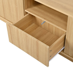 English Elm U-can Large Entertainment Console with Hidden Sliding Doors and Waterproof Top for 75 Inch Tvs Acacia Wood N724P420628W