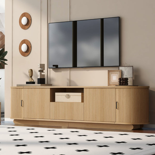 English Elm U-can Large Entertainment Console with Hidden Sliding Doors and Waterproof Top for 75 Inch Tvs Acacia Wood N724P420628W