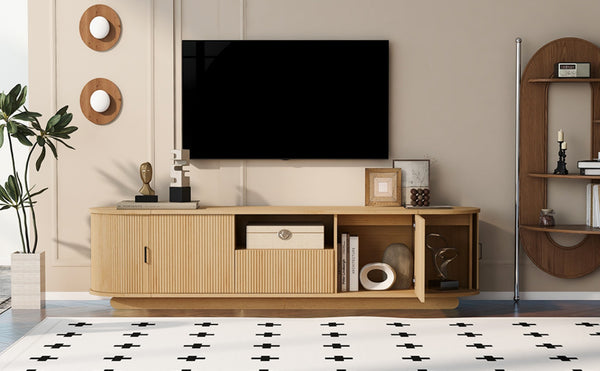 English Elm U-can Large Entertainment Console with Hidden Sliding Doors and Waterproof Top for 75 Inch Tvs Acacia Wood N724P420628W