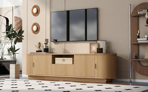 English Elm U-can Large Entertainment Console with Hidden Sliding Doors and Waterproof Top for 75 Inch Tvs Acacia Wood N724P420628W