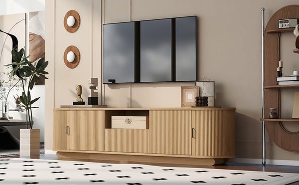 English Elm U-can Large Entertainment Console with Hidden Sliding Doors and Waterproof Top for 75 Inch Tvs Acacia Wood N724P420628W