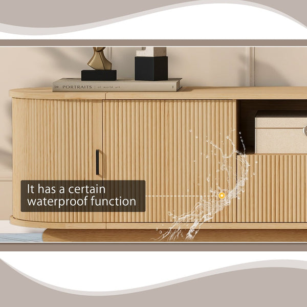 English Elm U-can Large Entertainment Console with Hidden Sliding Doors and Waterproof Top for 75 Inch Tvs Acacia Wood N724P420628W