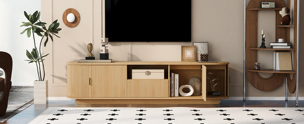 English Elm U-can Large Entertainment Console with Hidden Sliding Doors and Waterproof Top for 75 Inch Tvs Acacia Wood N724P420628W