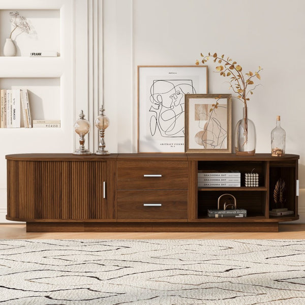 English Elm U-can Wood Grain Tv Stand Fits 70 Inch Televisions with Sliding Hidden Storage Drawers Antique Brown N724P420639D