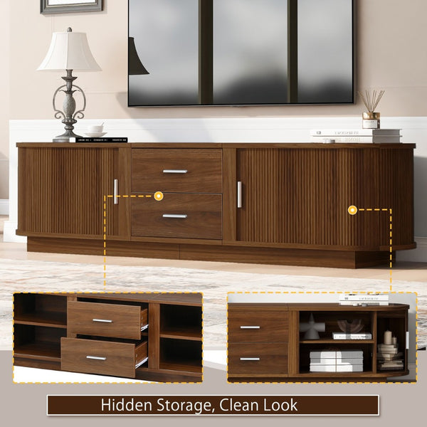 English Elm U-can Wood Grain Tv Stand Fits 70 Inch Televisions with Sliding Hidden Storage Drawers Antique Brown N724P420639D