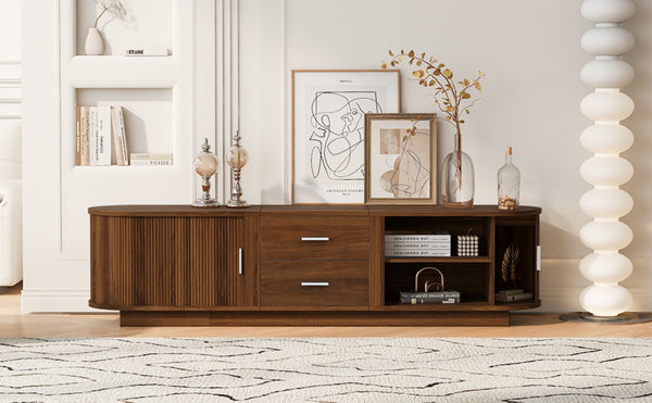 English Elm U-can Wood Grain Tv Stand Fits 70 Inch Televisions with Sliding Hidden Storage Drawers Antique Brown N724P420639D