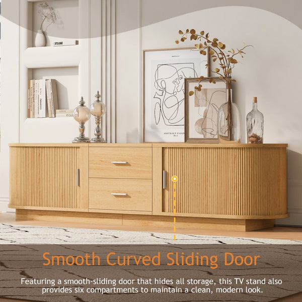 English Elm U-can Wood Grain Tv Stand Fits 70 Inch Televisions with Sliding Hidden Storage Drawers Acacia Wood N724P420639W