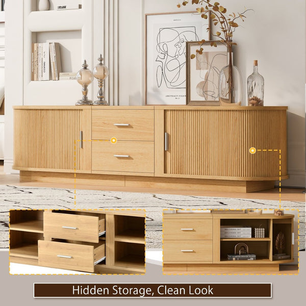 English Elm U-can Wood Grain Tv Stand Fits 70 Inch Televisions with Sliding Hidden Storage Drawers Acacia Wood N724P420639W