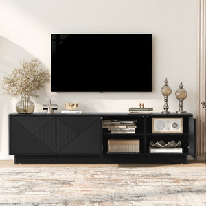English Elm U-can Wave Front Media Console with Led Lighting and Adjustable Shelves for 75 Inch Tvs Black N724P426846B
