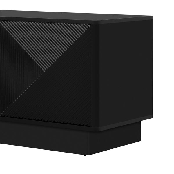 English Elm U-can Wave Front Media Console with Led Lighting and Adjustable Shelves for 75 Inch Tvs Black N724P426846B