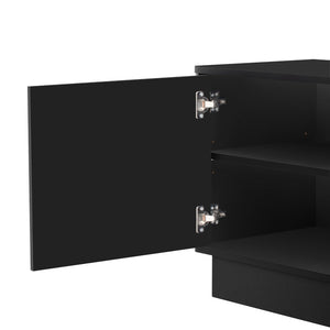 English Elm U-can Wave Front Media Console with Led Lighting and Adjustable Shelves for 75 Inch Tvs Black N724P426846B