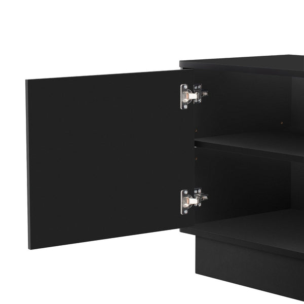 English Elm U-can Wave Front Media Console with Led Lighting and Adjustable Shelves for 75 Inch Tvs Black N724P426846B