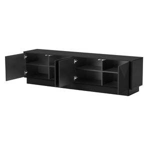 English Elm U-can Wave Front Media Console with Led Lighting and Adjustable Shelves for 75 Inch Tvs Black N724P426846B
