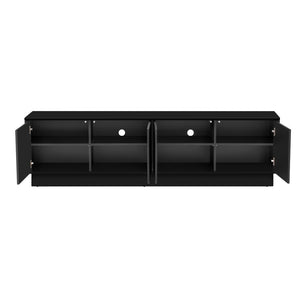 English Elm U-can Wave Front Media Console with Led Lighting and Adjustable Shelves for 75 Inch Tvs Black N724P426846B