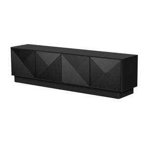 English Elm U-can Wave Front Media Console with Led Lighting and Adjustable Shelves for 75 Inch Tvs Black N724P426846B