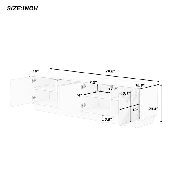 English Elm U-can Wave Front Media Console with Led Lighting and Adjustable Shelves for 75 Inch Tvs Black N724P426846B