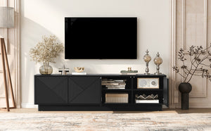 English Elm U-can Wave Front Media Console with Led Lighting and Adjustable Shelves for 75 Inch Tvs Black N724P426846B
