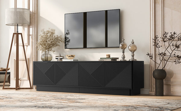 English Elm U-can Wave Front Media Console with Led Lighting and Adjustable Shelves for 75 Inch Tvs Black N724P426846B