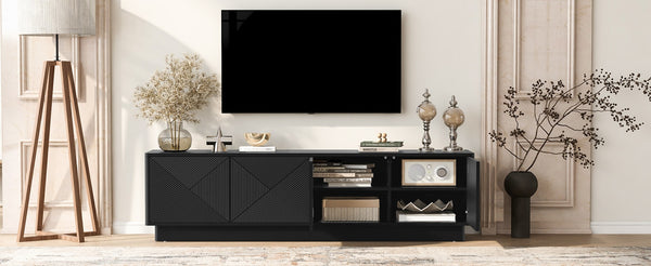 English Elm U-can Wave Front Media Console with Led Lighting and Adjustable Shelves for 75 Inch Tvs Black N724P426846B