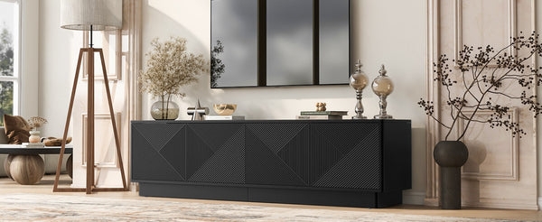 English Elm U-can Wave Front Media Console with Led Lighting and Adjustable Shelves for 75 Inch Tvs Black N724P426846B