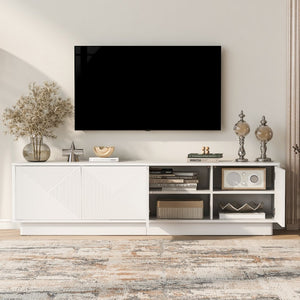 English Elm U-can Wave Front Media Console with Led Lighting and Adjustable Shelves for 75 Inch Tvs White N724P426846K