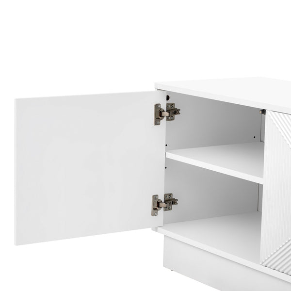 English Elm U-can Wave Front Media Console with Led Lighting and Adjustable Shelves for 75 Inch Tvs White N724P426846K