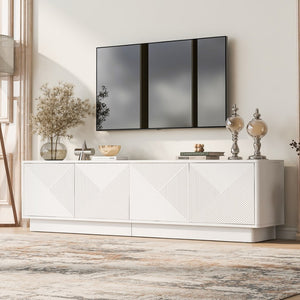 English Elm U-can Wave Front Media Console with Led Lighting and Adjustable Shelves for 75 Inch Tvs White N724P426846K