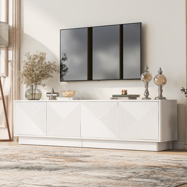 English Elm U-can Wave Front Media Console with Led Lighting and Adjustable Shelves for 75 Inch Tvs White N724P426846K