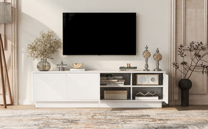 English Elm U-can Wave Front Media Console with Led Lighting and Adjustable Shelves for 75 Inch Tvs White N724P426846K