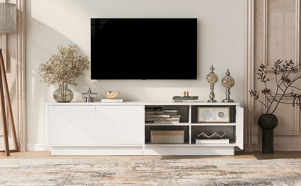 English Elm U-can Wave Front Media Console with Led Lighting and Adjustable Shelves for 75 Inch Tvs White N724P426846K