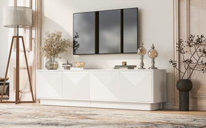 English Elm U-can Wave Front Media Console with Led Lighting and Adjustable Shelves for 75 Inch Tvs White N724P426846K