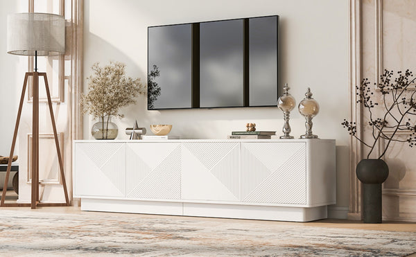 English Elm U-can Wave Front Media Console with Led Lighting and Adjustable Shelves for 75 Inch Tvs White N724P426846K