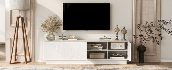 English Elm U-can Wave Front Media Console with Led Lighting and Adjustable Shelves for 75 Inch Tvs White N724P426846K