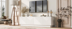 English Elm U-can Wave Front Media Console with Led Lighting and Adjustable Shelves for 75 Inch Tvs White N724P426846K
