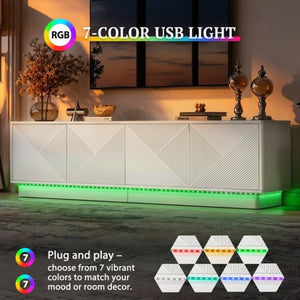 English Elm U-can Wave Front Media Console with Led Lighting and Adjustable Shelves for 75 Inch Tvs White N724P426846K