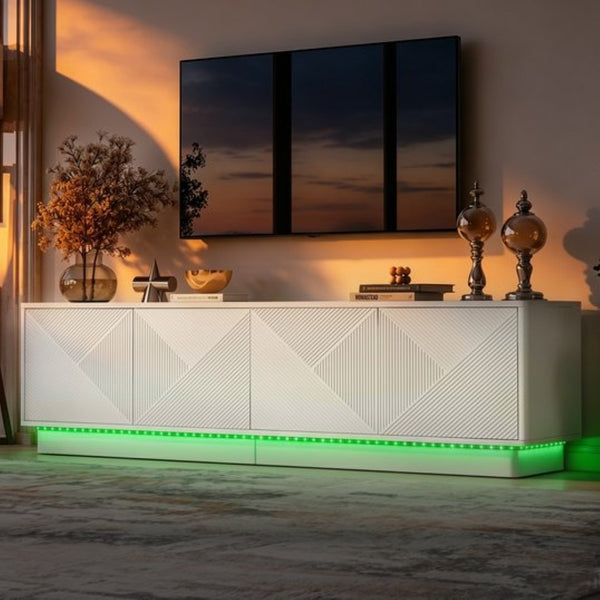 English Elm U-can Wave Front Media Console with Led Lighting and Adjustable Shelves for 75 Inch Tvs White N724P426846K