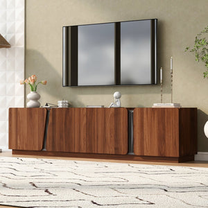 English Elm U-can Wave Front Media Console with Led Lighting and Adjustable Shelves for 75 Inch Tvs Tiger N724P426854D
