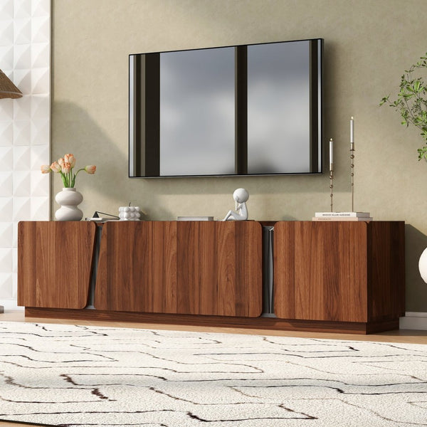 English Elm U-can Wave Front Media Console with Led Lighting and Adjustable Shelves for 75 Inch Tvs Tiger N724P426854D