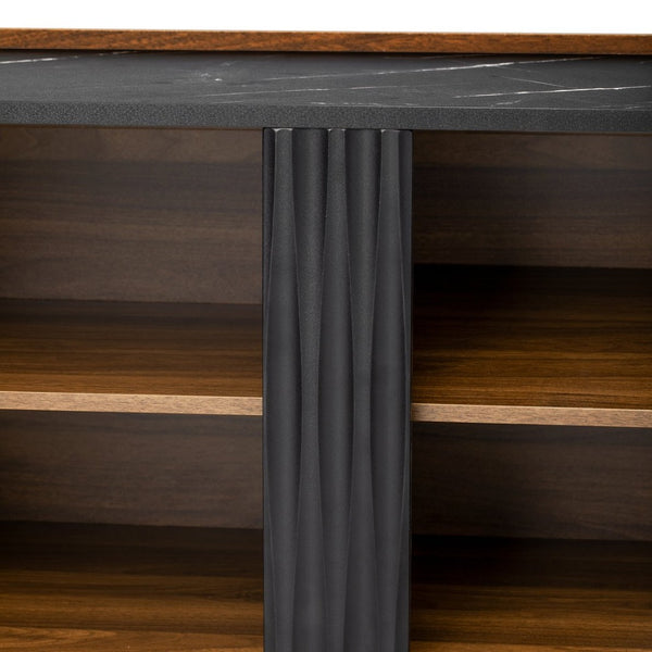 English Elm U-can Wave Front Media Console with Led Lighting and Adjustable Shelves for 75 Inch Tvs Tiger N724P426854D