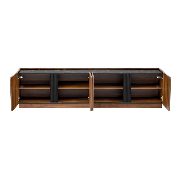 English Elm U-can Wave Front Media Console with Led Lighting and Adjustable Shelves for 75 Inch Tvs Tiger N724P426854D