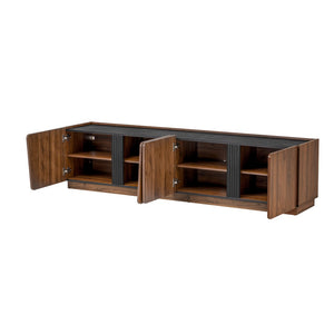 English Elm U-can Wave Front Media Console with Led Lighting and Adjustable Shelves for 75 Inch Tvs Tiger N724P426854D