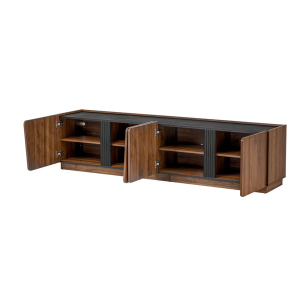 English Elm U-can Wave Front Media Console with Led Lighting and Adjustable Shelves for 75 Inch Tvs Tiger N724P426854D