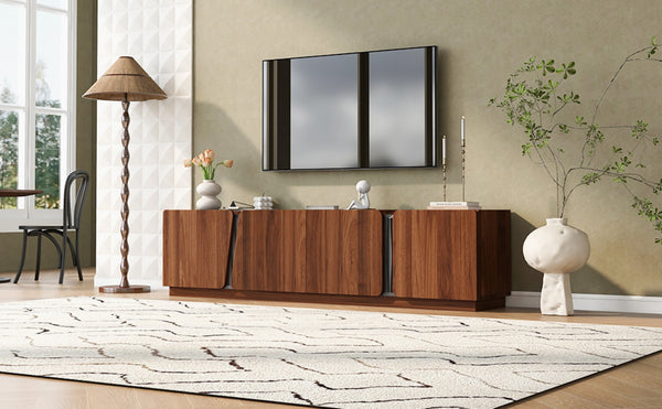 English Elm U-can Wave Front Media Console with Led Lighting and Adjustable Shelves for 75 Inch Tvs Tiger N724P426854D