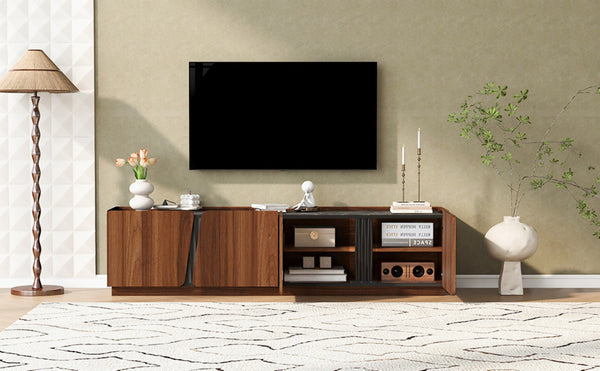 English Elm U-can Wave Front Media Console with Led Lighting and Adjustable Shelves for 75 Inch Tvs Tiger N724P426854D
