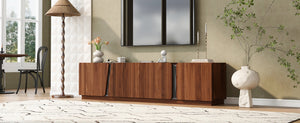English Elm U-can Wave Front Media Console with Led Lighting and Adjustable Shelves for 75 Inch Tvs Tiger N724P426854D