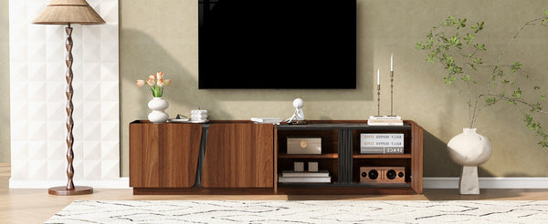 English Elm U-can Wave Front Media Console with Led Lighting and Adjustable Shelves for 75 Inch Tvs Tiger N724P426854D