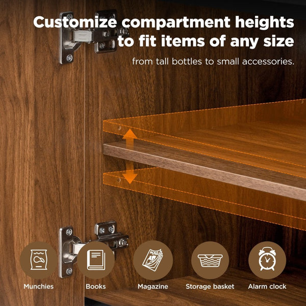 English Elm U-can Wave Front Media Console with Led Lighting and Adjustable Shelves for 75 Inch Tvs Tiger N724P426854D