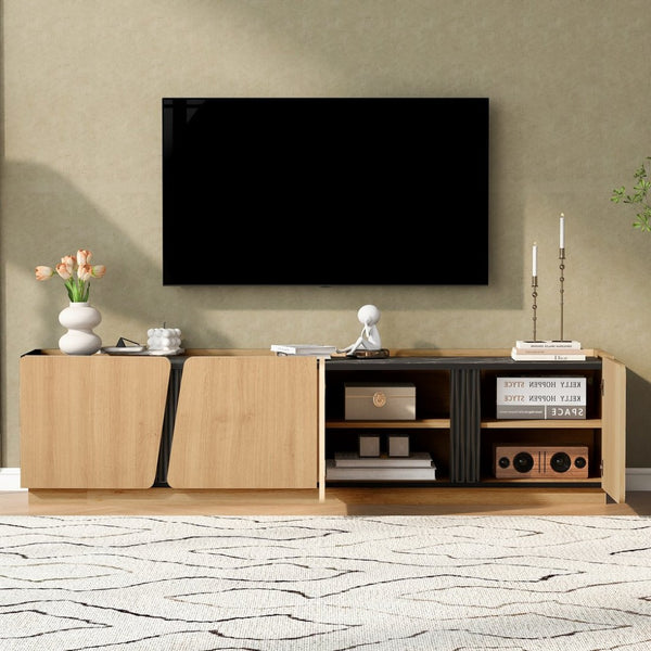English Elm U-can Wave Front Media Console with Led Lighting and Adjustable Shelves for 75 Inch Tvs Oak N724P426854M