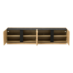 English Elm U-can Wave Front Media Console with Led Lighting and Adjustable Shelves for 75 Inch Tvs Oak N724P426854M