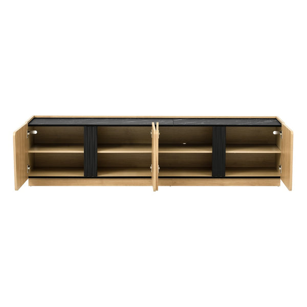 English Elm U-can Wave Front Media Console with Led Lighting and Adjustable Shelves for 75 Inch Tvs Oak N724P426854M